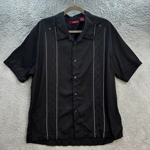 Sobrino Mens XL Black Guayabera Style Short Sleeve Button Down Shirt Embroidered